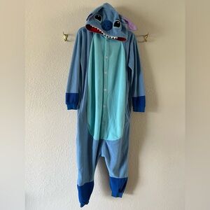 Stitch One Piece Fleece Hooded Pajama Halloween Costume Button Front Adult Small